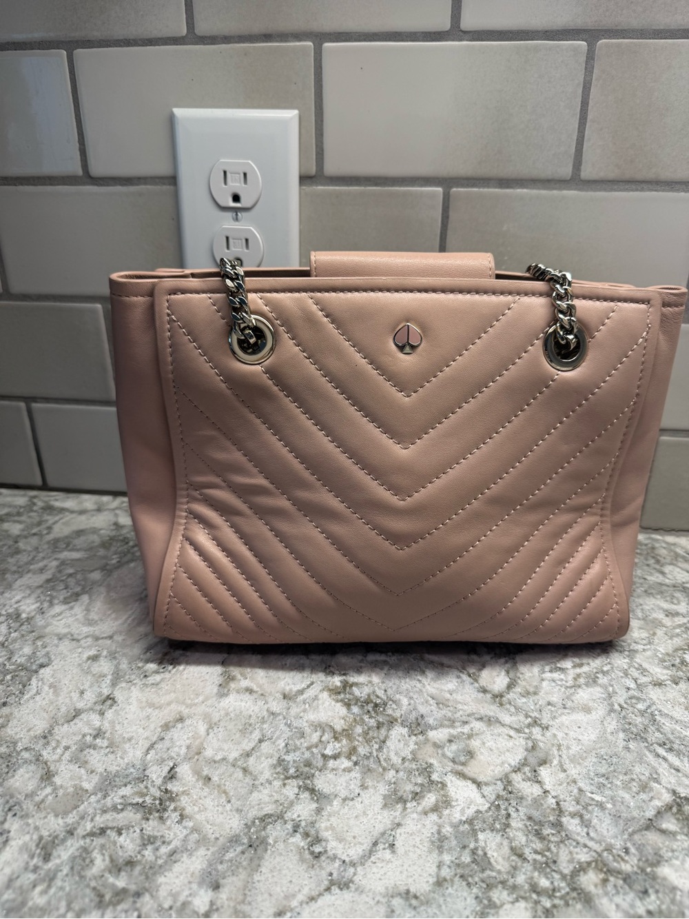 Kate Spade Pink Amelia Quilted Lamb Leather Chain Strap Small Tote Purse